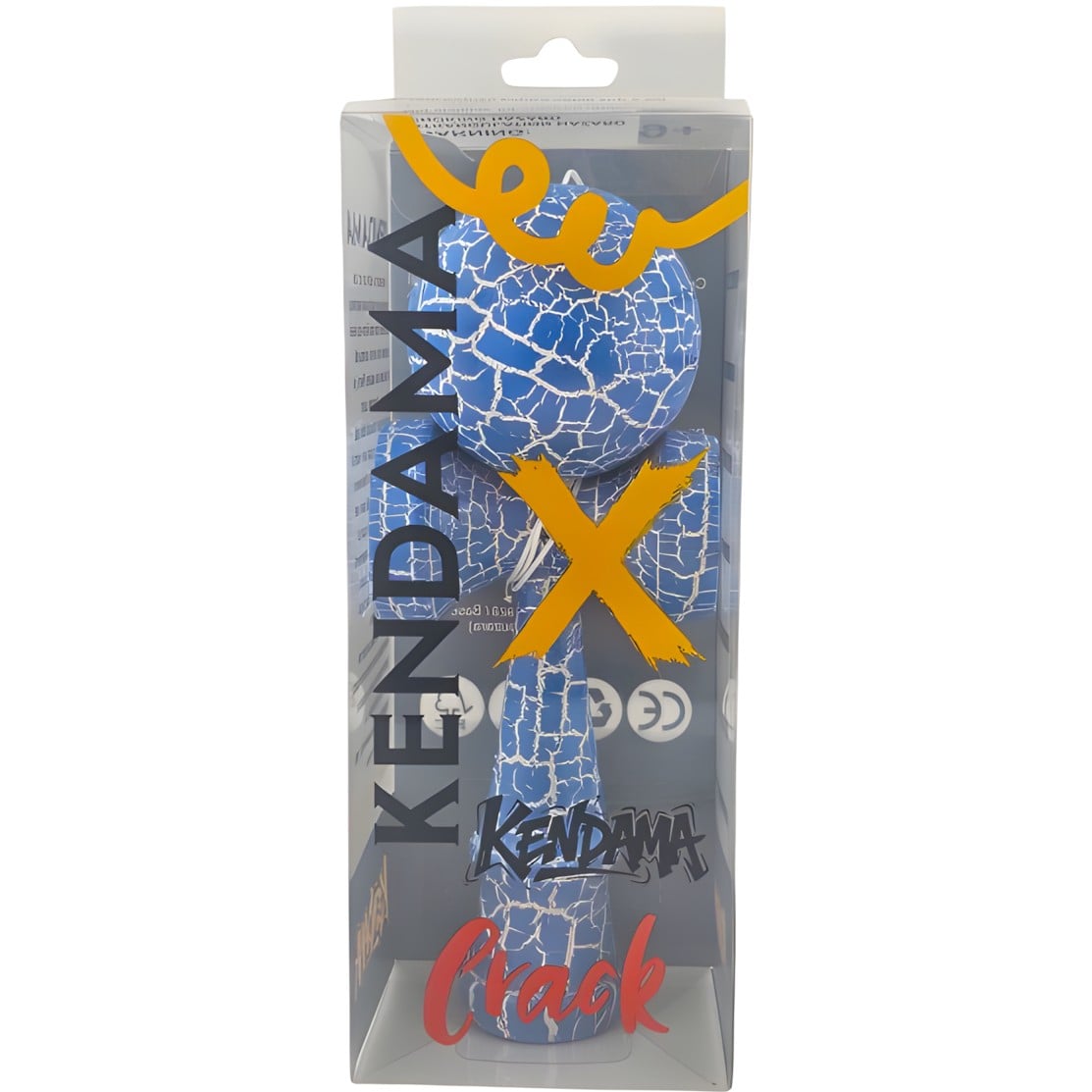 Kendama X Originala, Profesionala, Klevo, Kendama Cracked, din Lemn – 18 cm, Crack Albastru/Alb