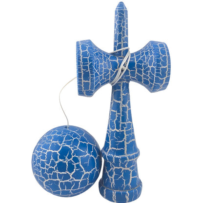 Kendama X Originala, Profesionala, Klevo, Kendama Cracked, din Lemn – 18 cm, Crack Albastru/Alb