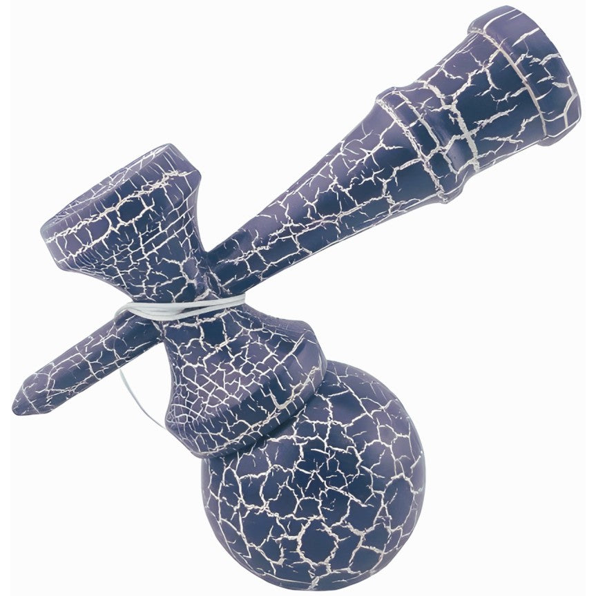 Kendama X Originala, Profesionala, Klevo, Kendama Cracked, din Lemn – 18 cm, Crack Albastru inchis/Gri