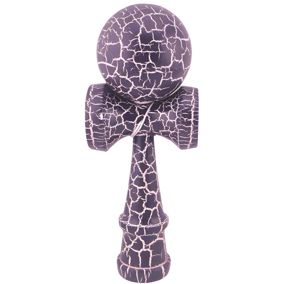 Kendama X Originala, Profesionala, Klevo, Kendama Cracked, din Lemn – 18 cm, Crack Mov/Alb