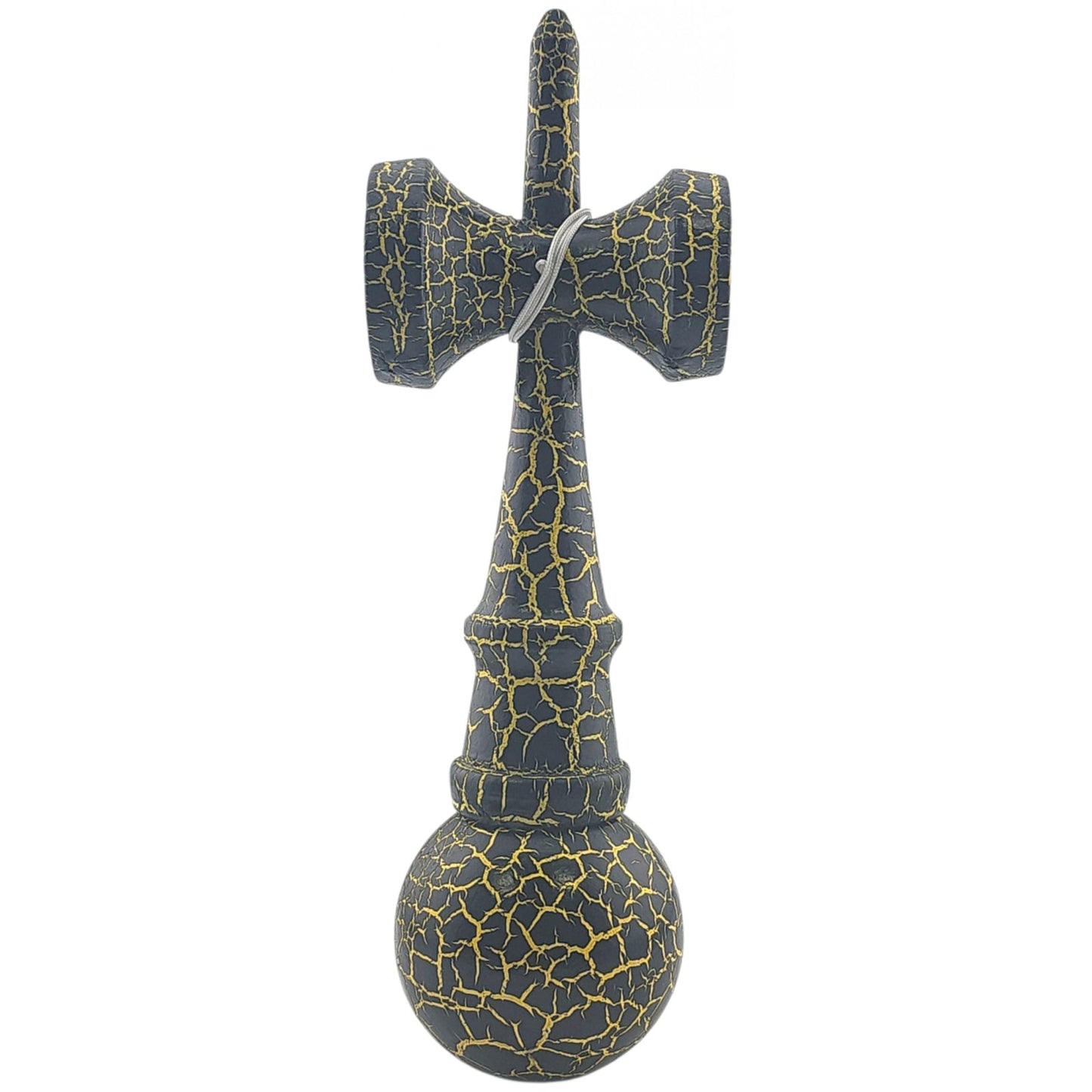 Kendama X Originala, Profesionala, Klevo, Kendama Cracked, din Lemn – 18 cm, Crack Negru/Galben