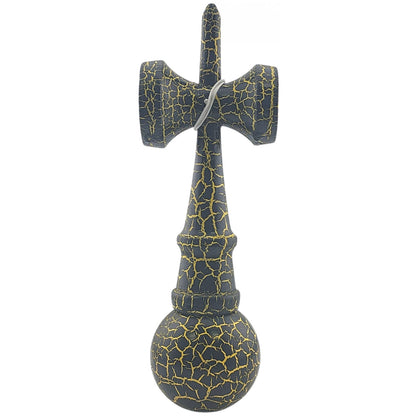 Kendama X Originala, Profesionala, Klevo, Kendama Cracked, din Lemn – 18 cm, Crack Negru/Galben