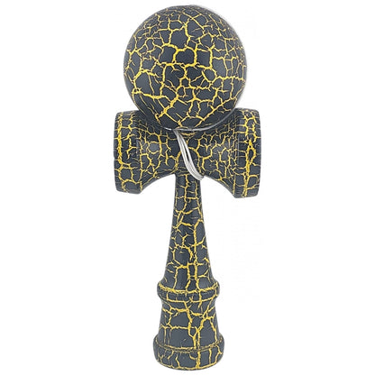 Kendama X Originala, Profesionala, Klevo, Kendama Cracked, din Lemn – 18 cm, Crack Negru/Galben