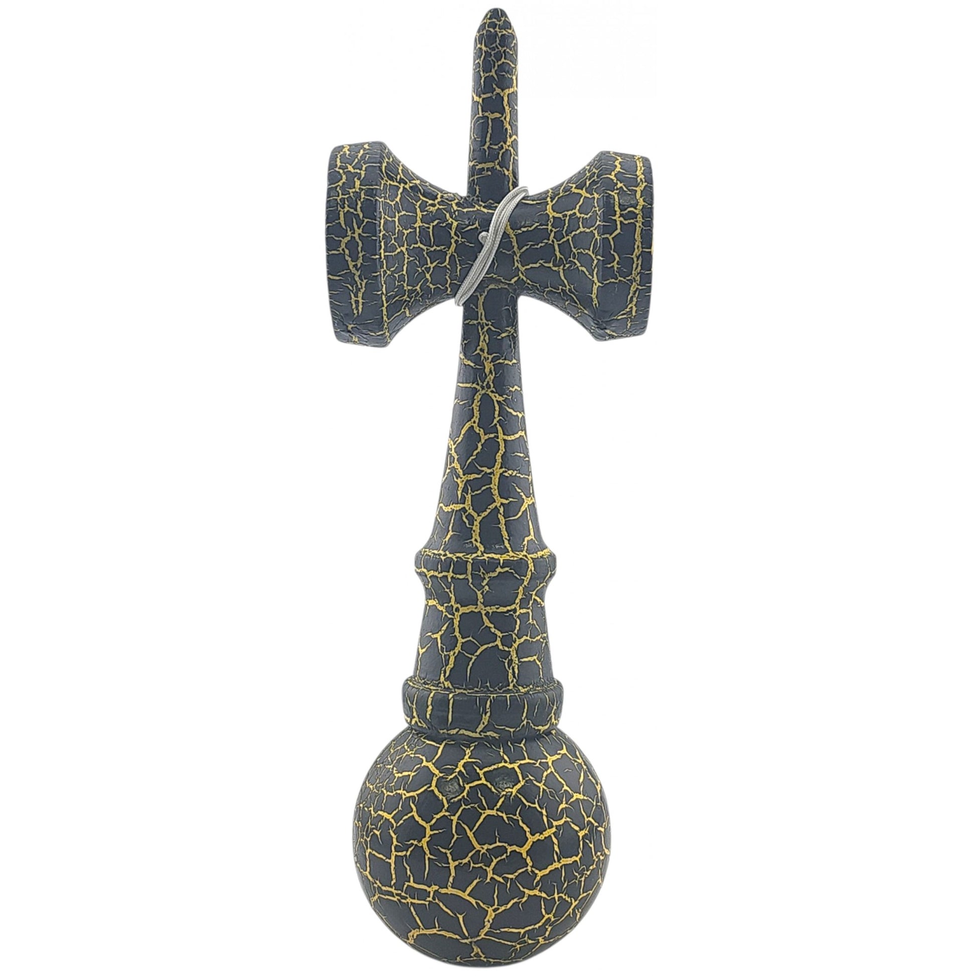 Kendama X Originala, Profesionala, Klevo, Kendama Cracked, din Lemn – 18 cm, Crack Negru/Galben