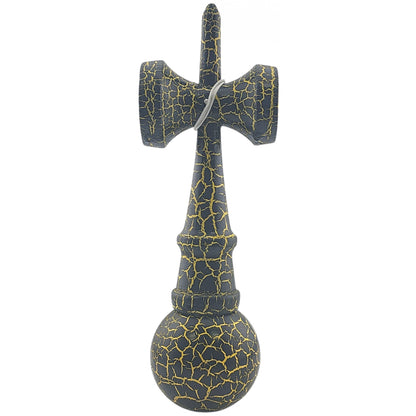 Kendama X Originala, Profesionala, Klevo, Kendama Cracked, din Lemn – 18 cm, Crack Negru/Galben