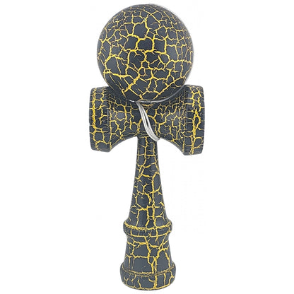Kendama X Originala, Profesionala, Klevo, Kendama Cracked, din Lemn – 18 cm, Crack Negru/Galben