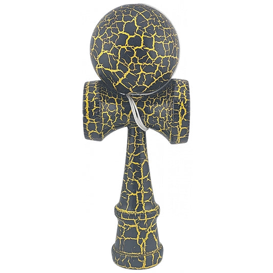 Kendama X Originala, Profesionala, Klevo, Kendama Cracked, din Lemn – 18 cm, Crack Negru/Galben