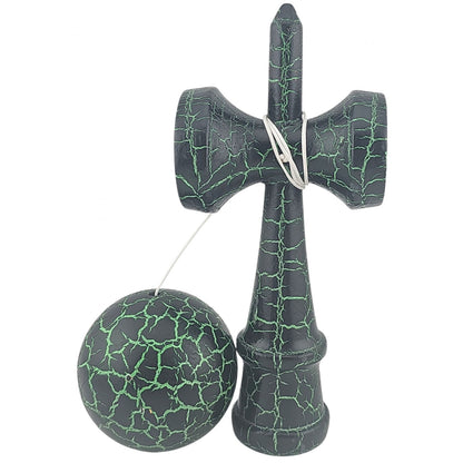 Kendama X Originala, Profesionala, Klevo, Kendama Cracked, din Lemn – 18 cm, Crack Negru/Verde