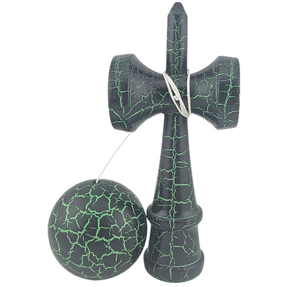Kendama X Originala, Profesionala, Klevo, Kendama Cracked, din Lemn – 18 cm, Crack Negru/Verde