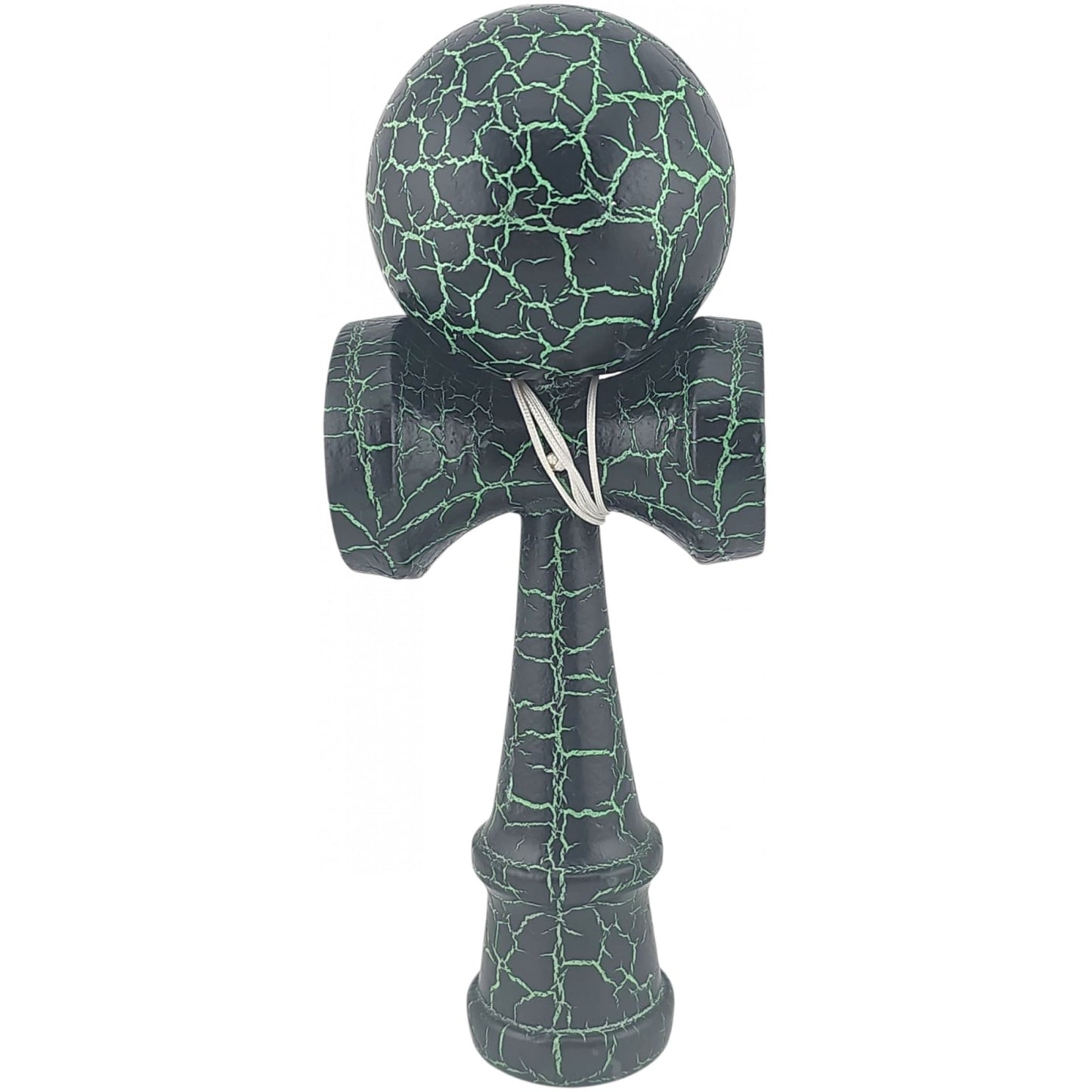Kendama X Originala, Profesionala, Klevo, Kendama Cracked, din Lemn – 18 cm, Crack Negru/Verde