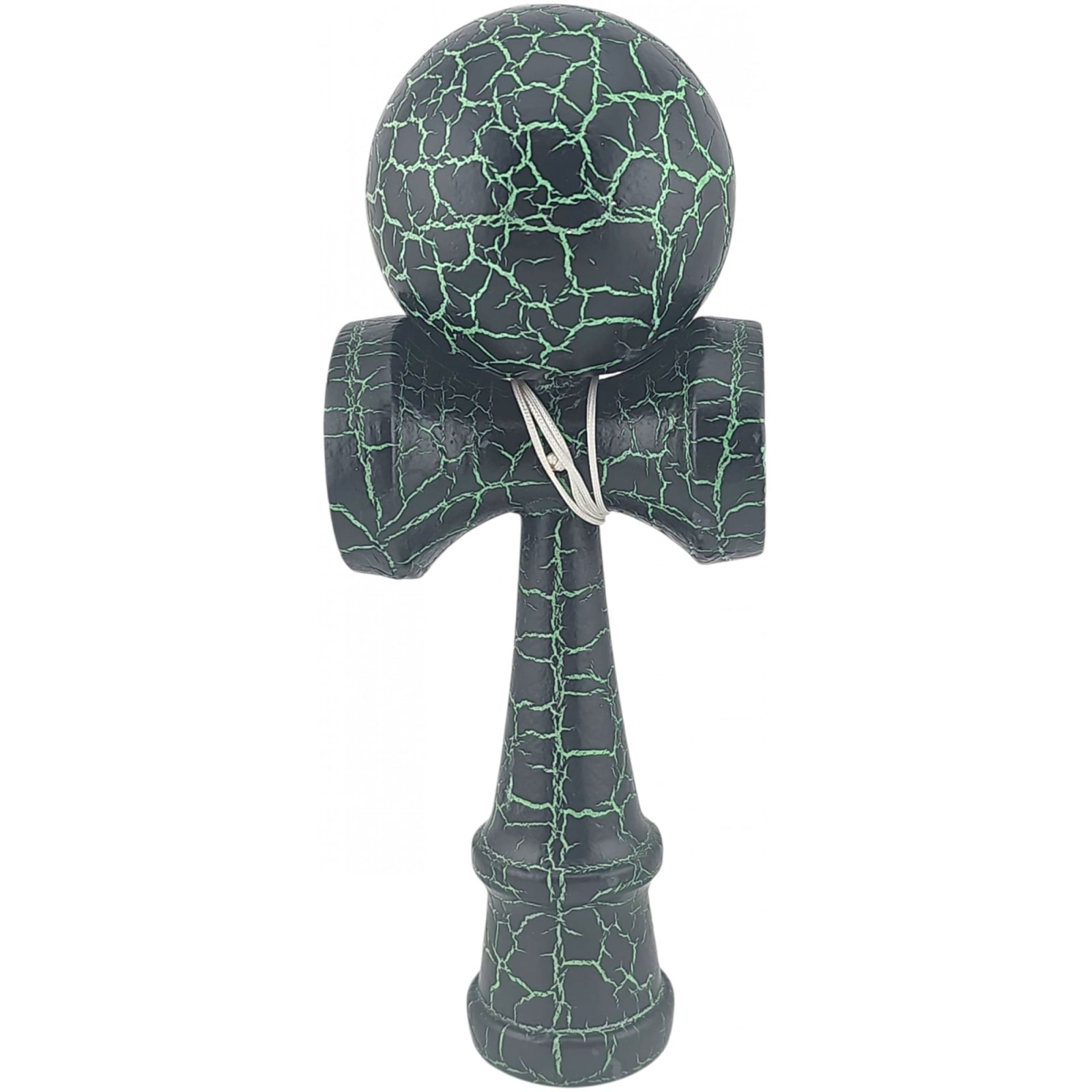 Kendama X Originala, Profesionala, Klevo, Kendama Cracked, din Lemn – 18 cm, Crack Negru/Verde