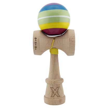 Kendama X Originala, Profesionala, Klevo, Legendary Spectrum, Cupe Mari KING SIZE V3, Super Sticky, Gaura in Baza, Rulment Metalic, din lemn 18 cm, Ata 62/65 cm, Multicolor