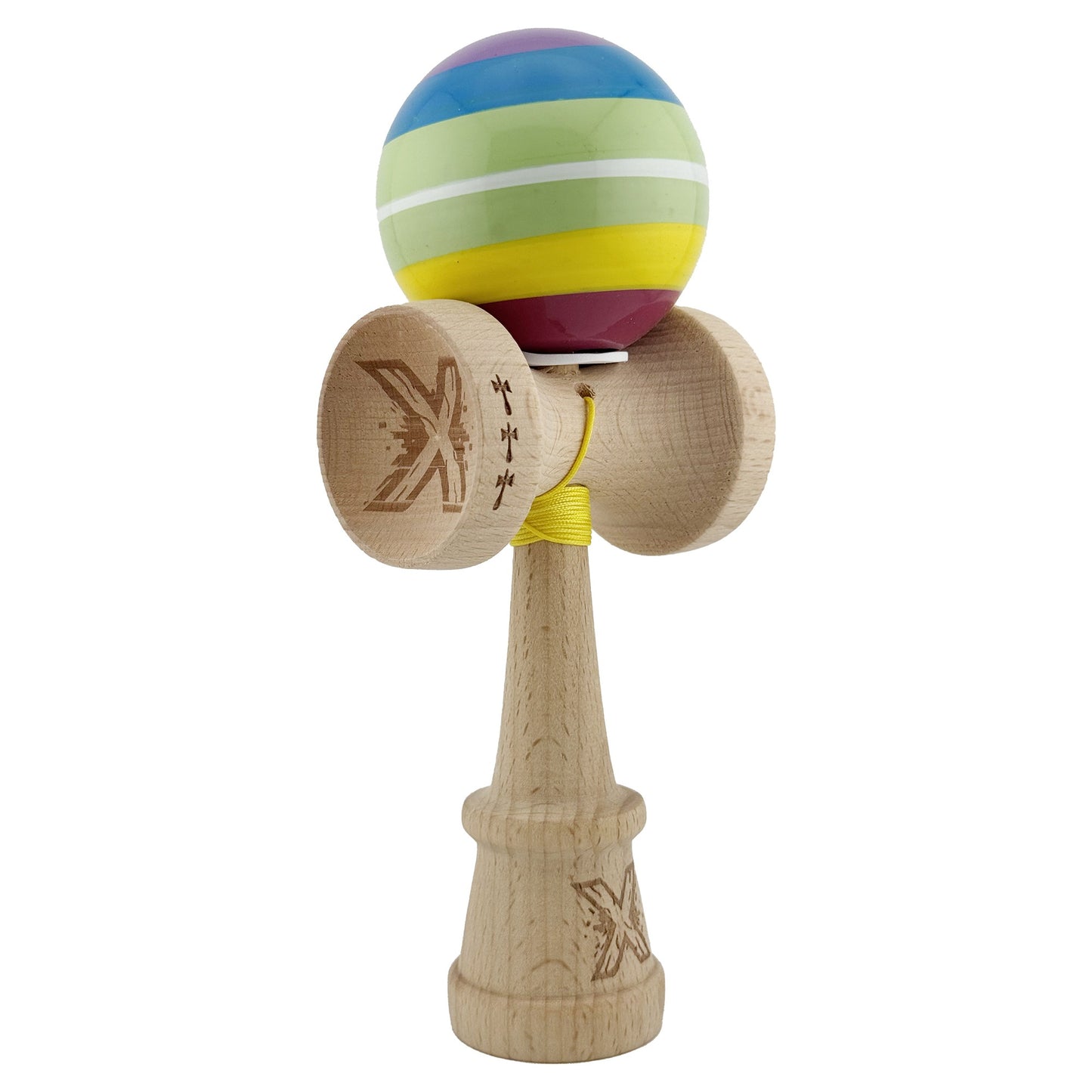 Kendama X Originala, Profesionala, Klevo, Legendary Spectrum, Cupe Mari KING SIZE V3, Super Sticky, Gaura in Baza, Rulment Metalic, din lemn 18 cm, Ata 62/65 cm, Multicolor