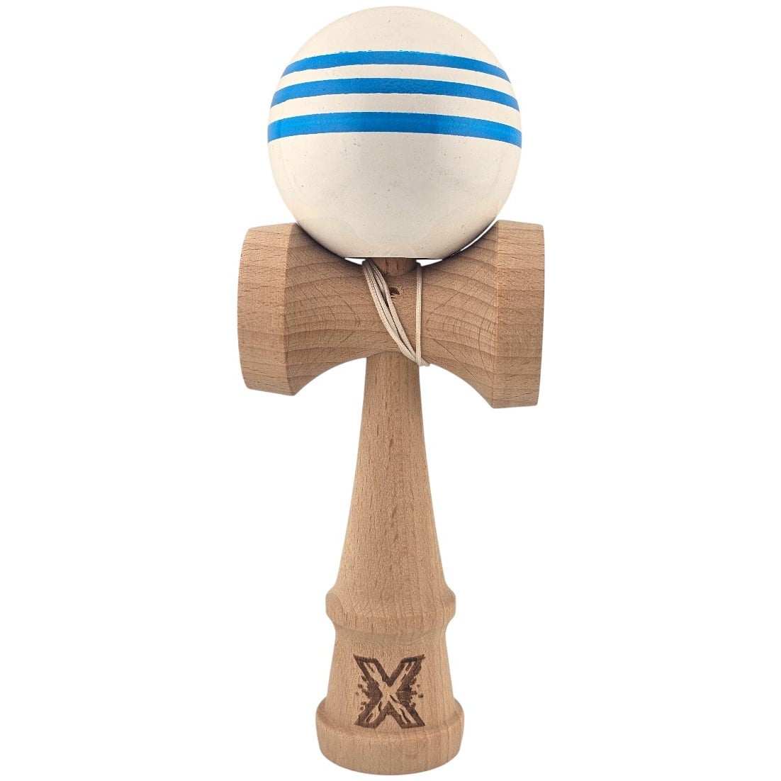 Kendama X Originala, Profesionala, Klevo, Original Super Sticky, din Lemn, 18 cm, Dark Alb/Albastru
