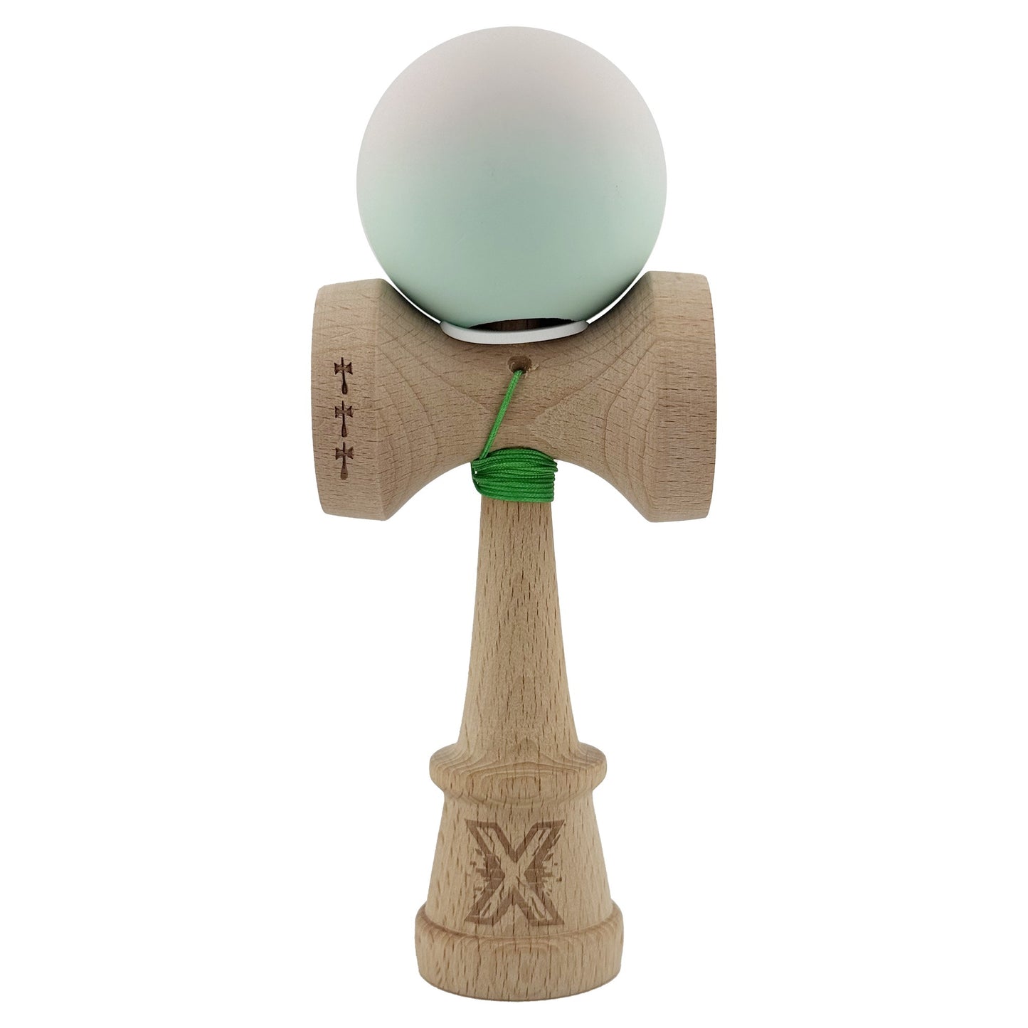 Kendama X Originala, Profesionala, Klevo, Rubber Grip, Cupe Mari KING SIZE V3, Gaura in Baza, Rulment Metalic, din lemn 18 cm, Ata 62/65 cm, Gradient Roz/Verde