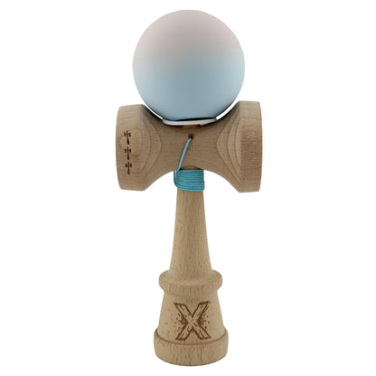 Kendama X Originala, Profesionala, Klevo, Rubber Grip, Cupe Mari KING SIZE V3, Gaura in Baza, Rulment Metalic, din lemn 18 cm, Ata 62/65 cm, Gradient Lila/Turcoaz