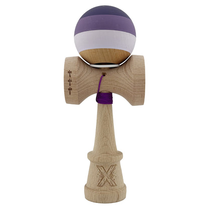 Kendama X Originala, Profesionala, Klevo, Rubber Grip, Cupe Mari KING SIZE V3, Gaura in Baza, Rulment Metalic, din lemn 18 cm, Ata 62/65 cm, Special Purpuriu/Mov/Lila