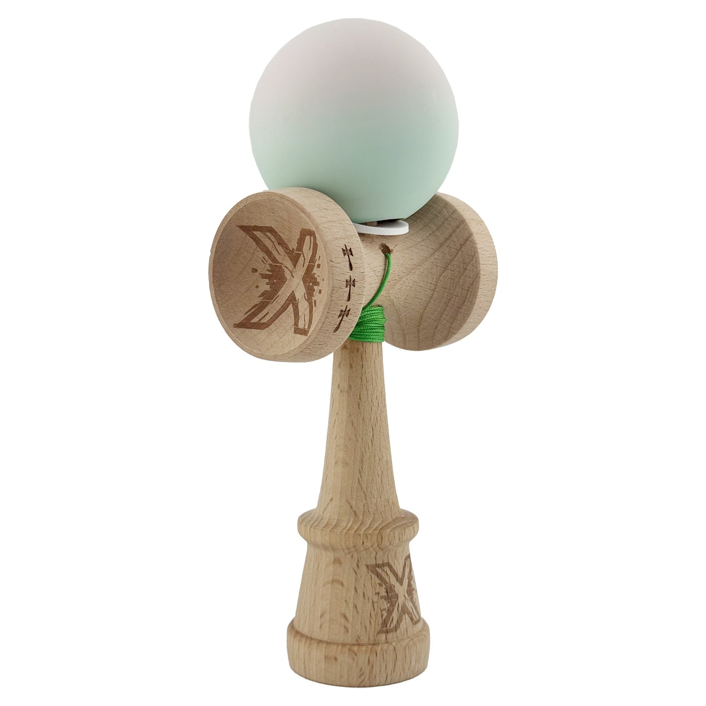 Kendama X Originala, Profesionala, Klevo, Rubber Grip, Cupe Mari KING SIZE V3, Gaura in Baza, Rulment Metalic, din lemn 18 cm, Ata 62/65 cm, Gradient Roz/Verde