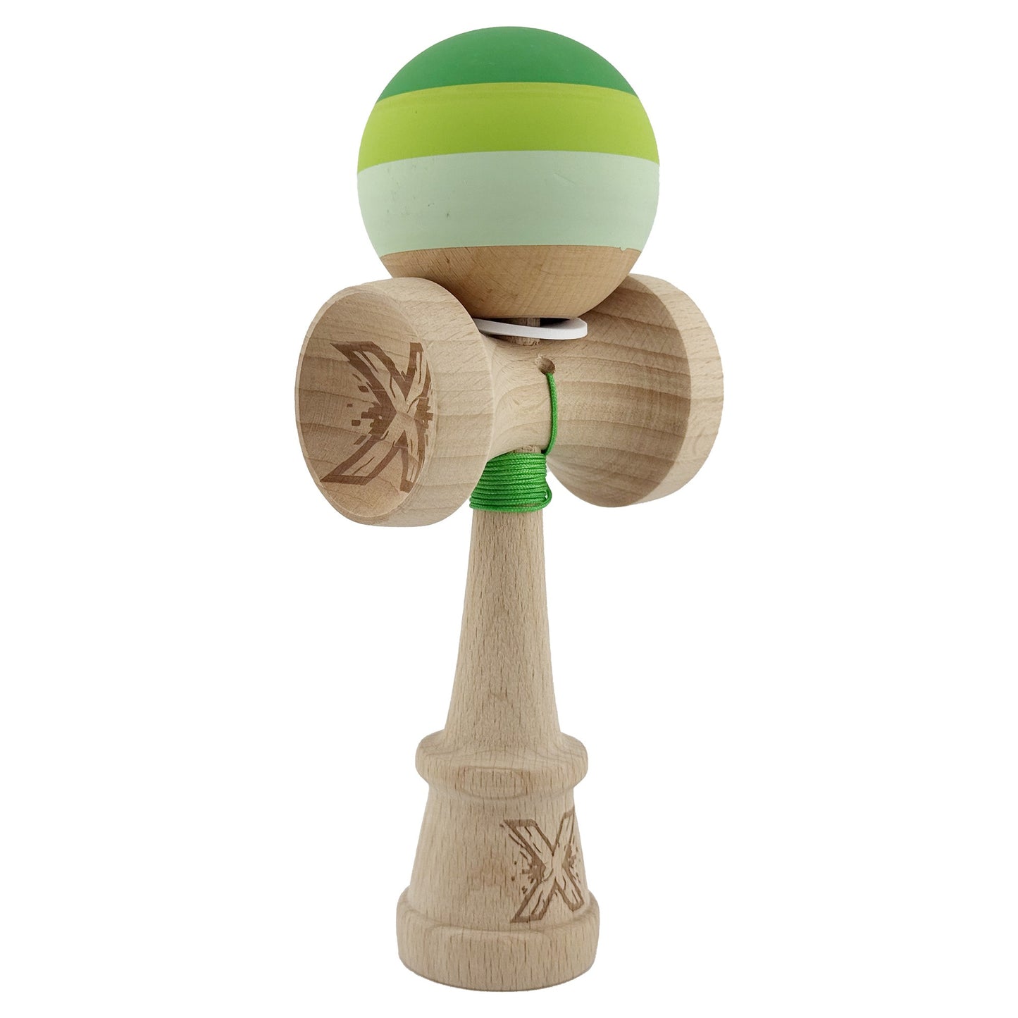 Kendama X Originala, Profesionala, Klevo, Rubber Grip, Cupe Mari KING SIZE V3, Gaura in Baza, Rulment Metalic, din lemn 18 cm, Ata 62/65 cm, Special Verde degrade