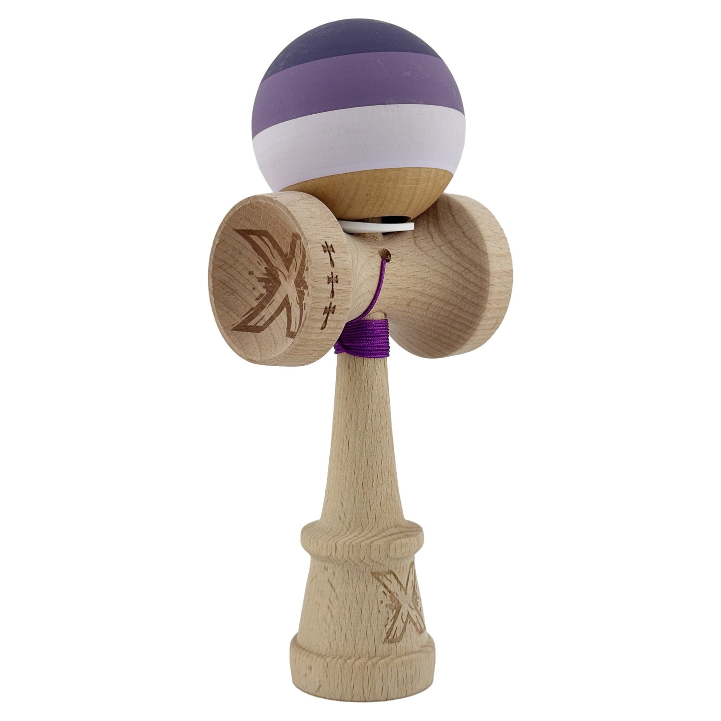 Kendama X Originala, Profesionala, Klevo, Rubber Grip, Cupe Mari KING SIZE V3, Gaura in Baza, Rulment Metalic, din lemn 18 cm, Ata 62/65 cm, Special Purpuriu/Mov/Lila