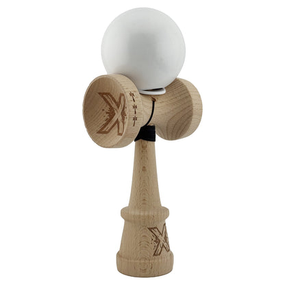 Kendama X Originala, Profesionala, Klevo, Rubber Grip, Cupe Mari KING SIZE V3, Gaura in Baza, Rulment Metalic, din lemn 18 cm, Ata 62/65 cm, Special Alb