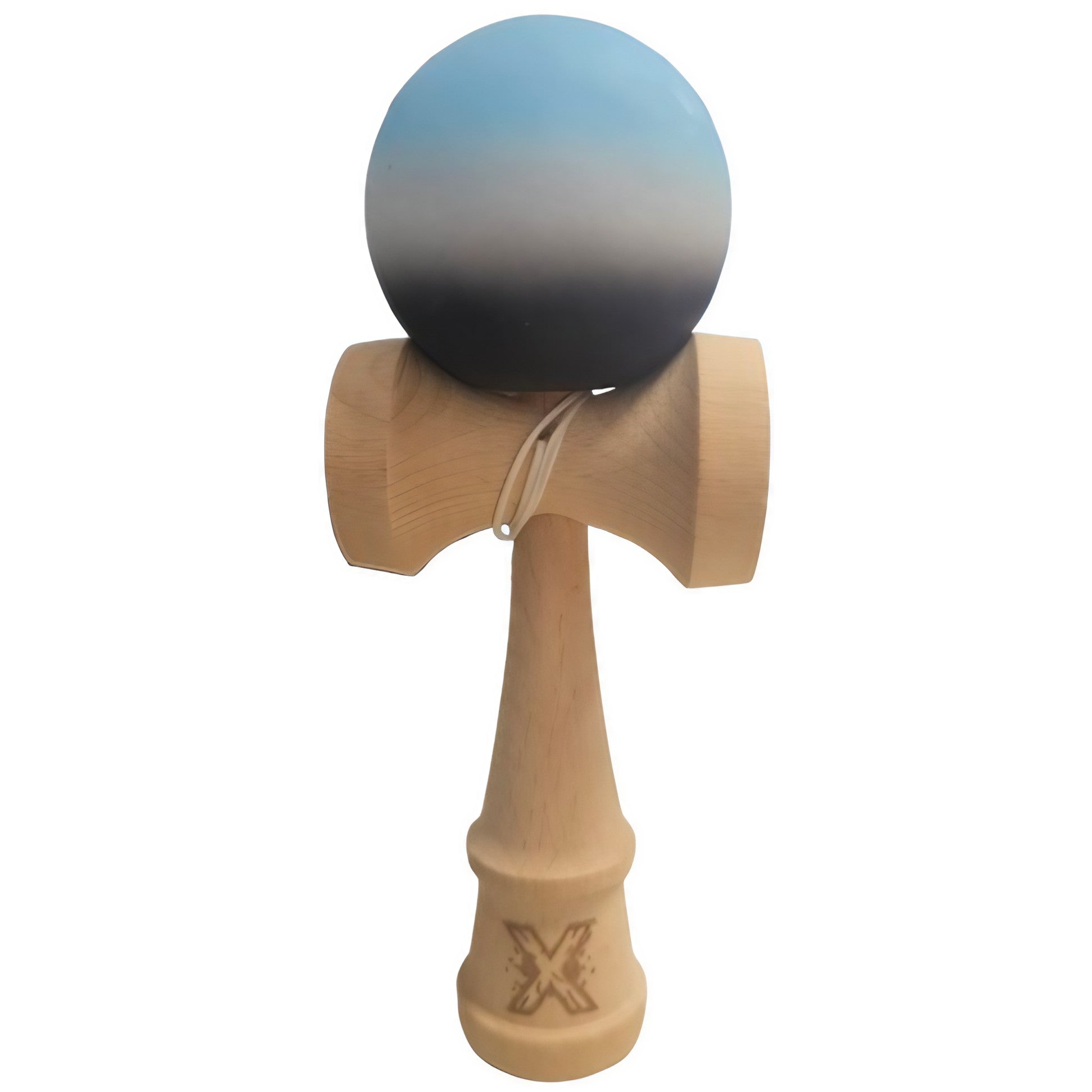 Kendama X Originala, Profesionala, Klevo, Rubber Grip, din Lemn, 18 cm, Albastru/Alb/Negru
