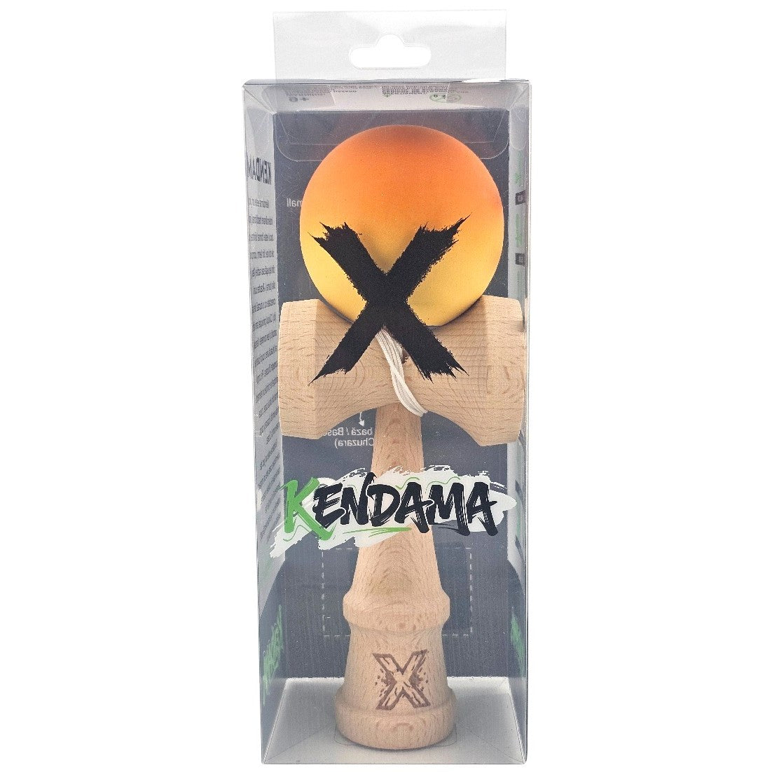 Kendama X Originala, Profesionala, Klevo, Rubber Grip, din Lemn, 18 cm, Portocaliu/Galben