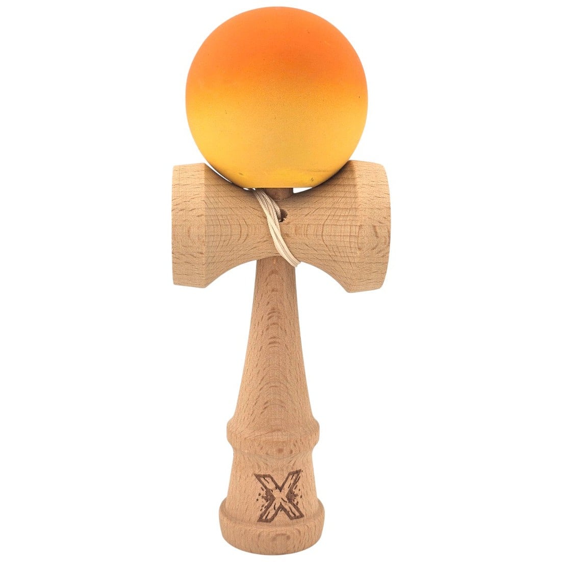 Kendama X Originala, Profesionala, Klevo, Rubber Grip, din Lemn, 18 cm, Portocaliu/Galben