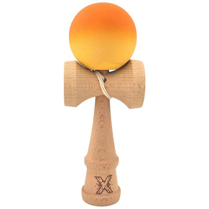 Kendama X Originala, Profesionala, Klevo, Rubber Grip, din Lemn, 18 cm, Portocaliu/Galben