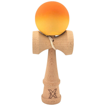 Kendama X Originala, Profesionala, Klevo, Rubber Grip, din Lemn, 18 cm, Portocaliu/Galben
