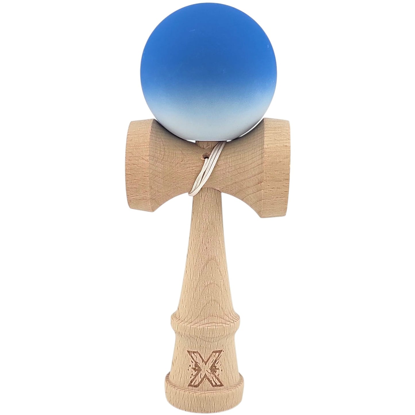 Kendama X Originala, Profesionala, Klevo, din Lemn, Rubber Grip, 18 cm, Albastru/Alb