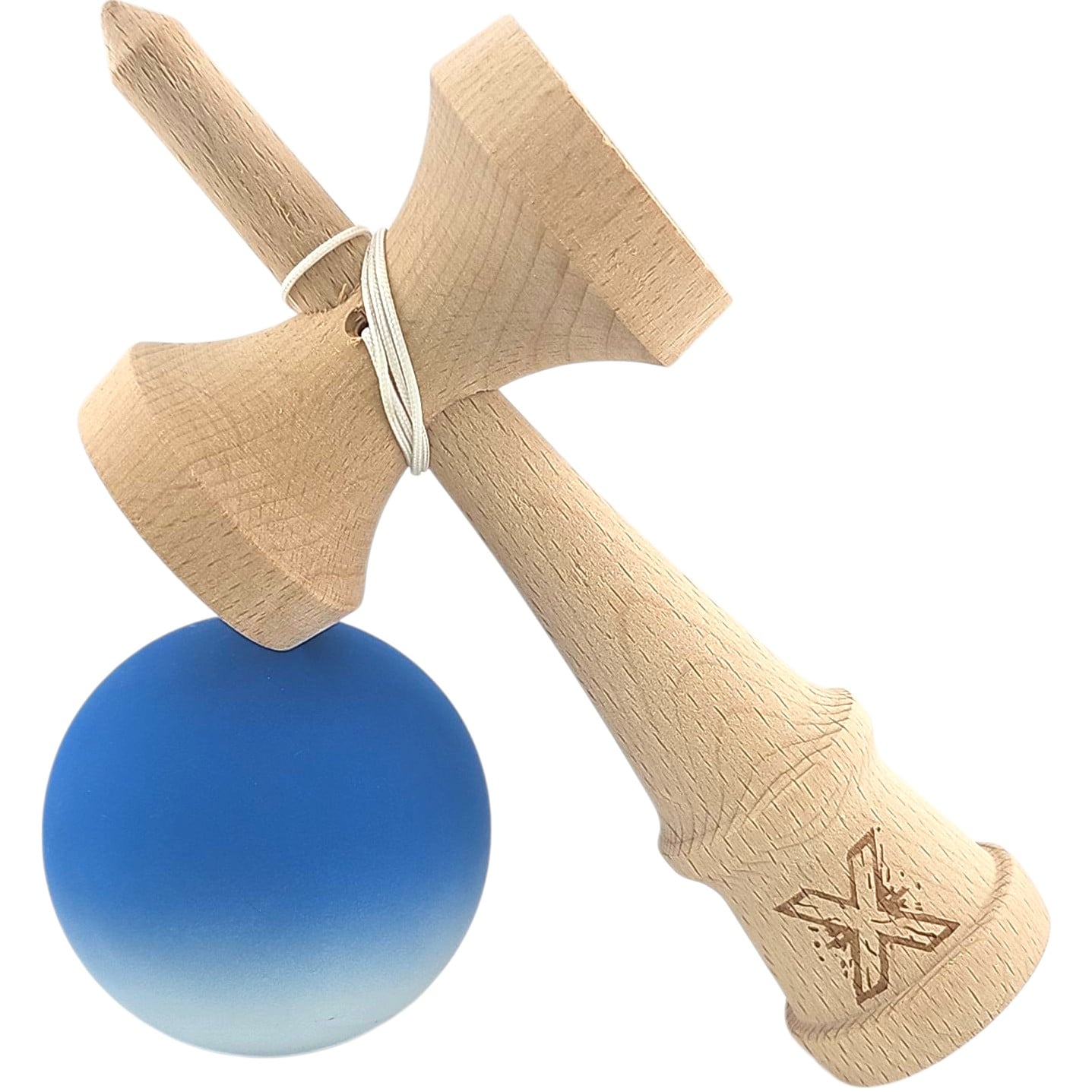 Kendama X Originala, Profesionala, Klevo, din Lemn, Rubber Grip, 18 cm, Albastru/Alb