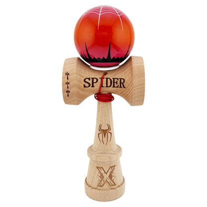 Kendama X Originala, Profesionala, Klevo, SPIDER KING, Super Sticky cu Cupe Mari KING SIZE V3, Gaura in Baza, Rulment Metalic, din lemn 18 cm, Ata 62/65 cm, Rosu/Maro