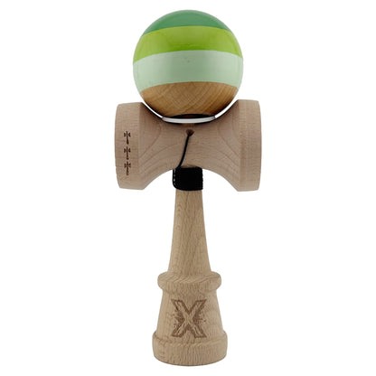 Kendama X Originala, Profesionala, Klevo, Super Sticky cu Cupe Mari KING SIZE V3, Gaura in Baza, Rulment Metalic, din lemn 18 cm, Ata 62/65 cm, Special Verde degrade