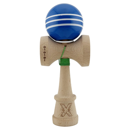 Kendama X Originala, Profesionala, Klevo, Super Sticky cu Cupe Mari KING SIZE V3, Gaura in Baza, Rulment Metalic, din lemn 18 cm, Ata 62/65 cm, Special Albastru/Alb