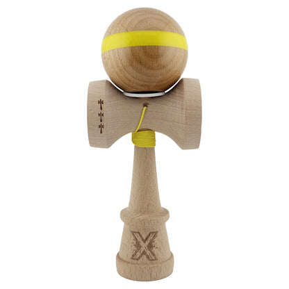 Kendama X Originala, Profesionala, Klevo, Super Sticky, Cupe Mari KING SIZE V3, Gaura in Baza, Rulment Metalic, din lemn 18 cm, Ata 62/65 cm, Original Galben