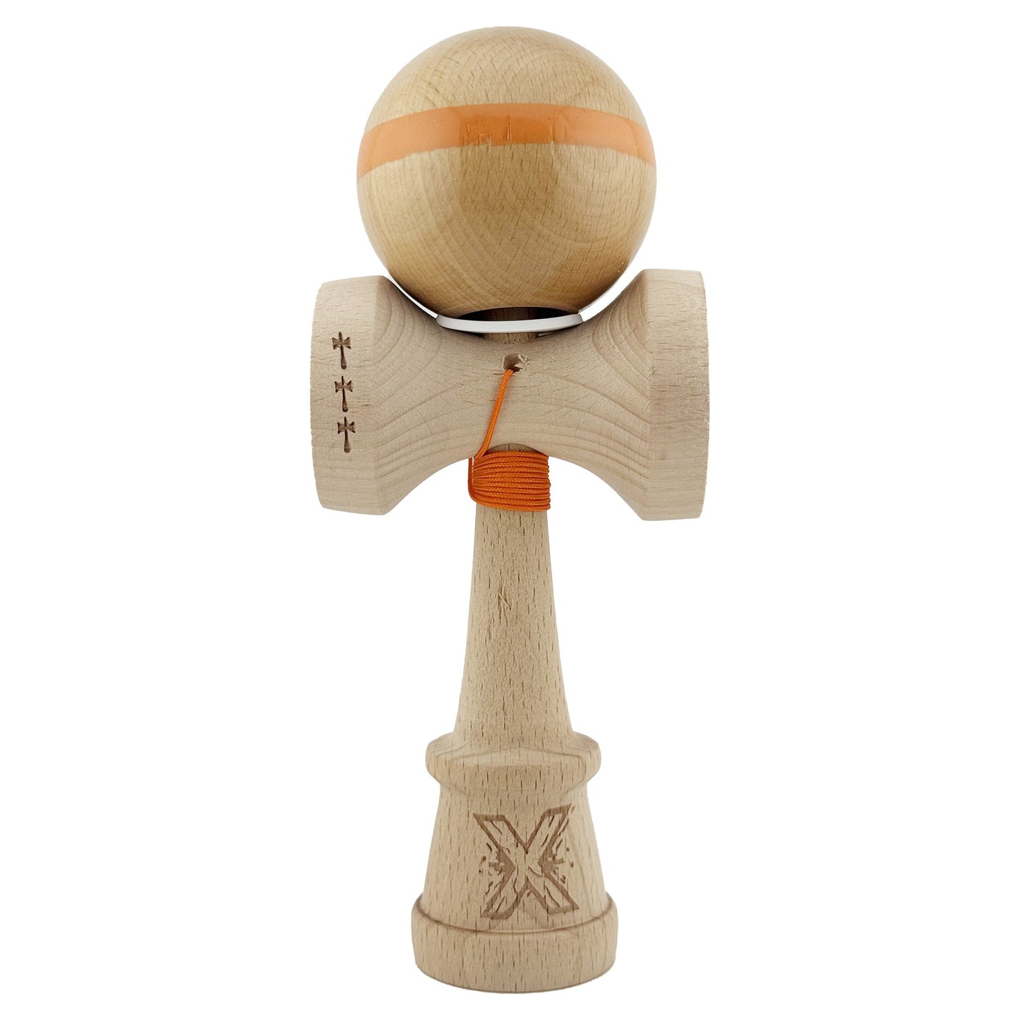 Kendama X Originala, Profesionala, Klevo, Super Sticky, Cupe Mari KING SIZE V3, Gaura in Baza, Rulment Metalic, din lemn 18 cm, Ata 62/65 cm, Original Portocaliu