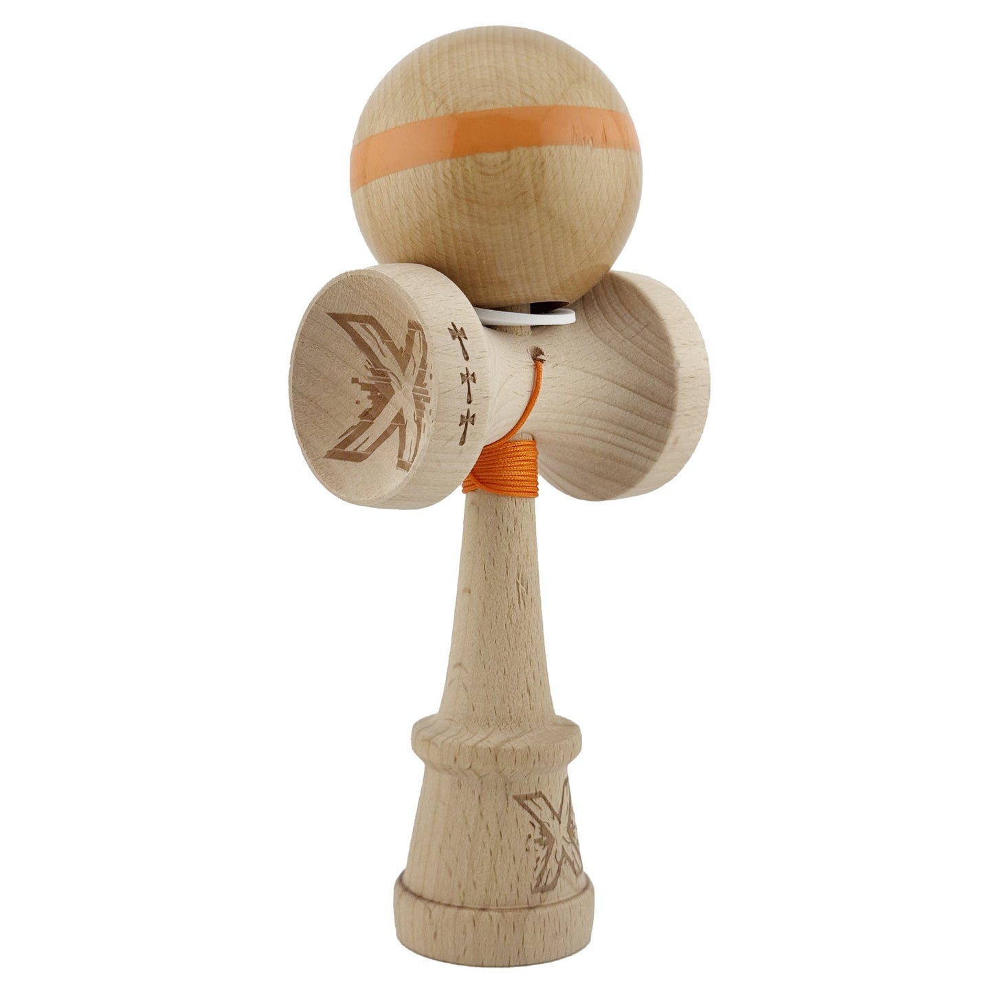 Kendama X Originala, Profesionala, Klevo, Super Sticky, Cupe Mari KING SIZE V3, Gaura in Baza, Rulment Metalic, din lemn 18 cm, Ata 62/65 cm, Original Portocaliu