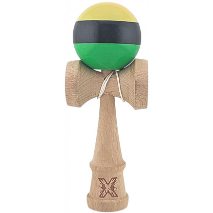 Kendama X Originala, Profesionala, Klevo, Super Sticky din Lemn, 18 cm, Galben/Negru/Verde