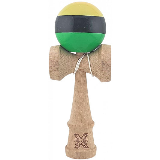 Kendama X Originala, Profesionala, Klevo, Super Sticky din Lemn, 18 cm, Galben/Negru/Verde