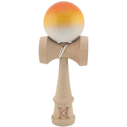 Kendama X Originala, Profesionala, Klevo, Super Sticky din Lemn, 18 cm, Gradient Portocaliu/Galben/Alb