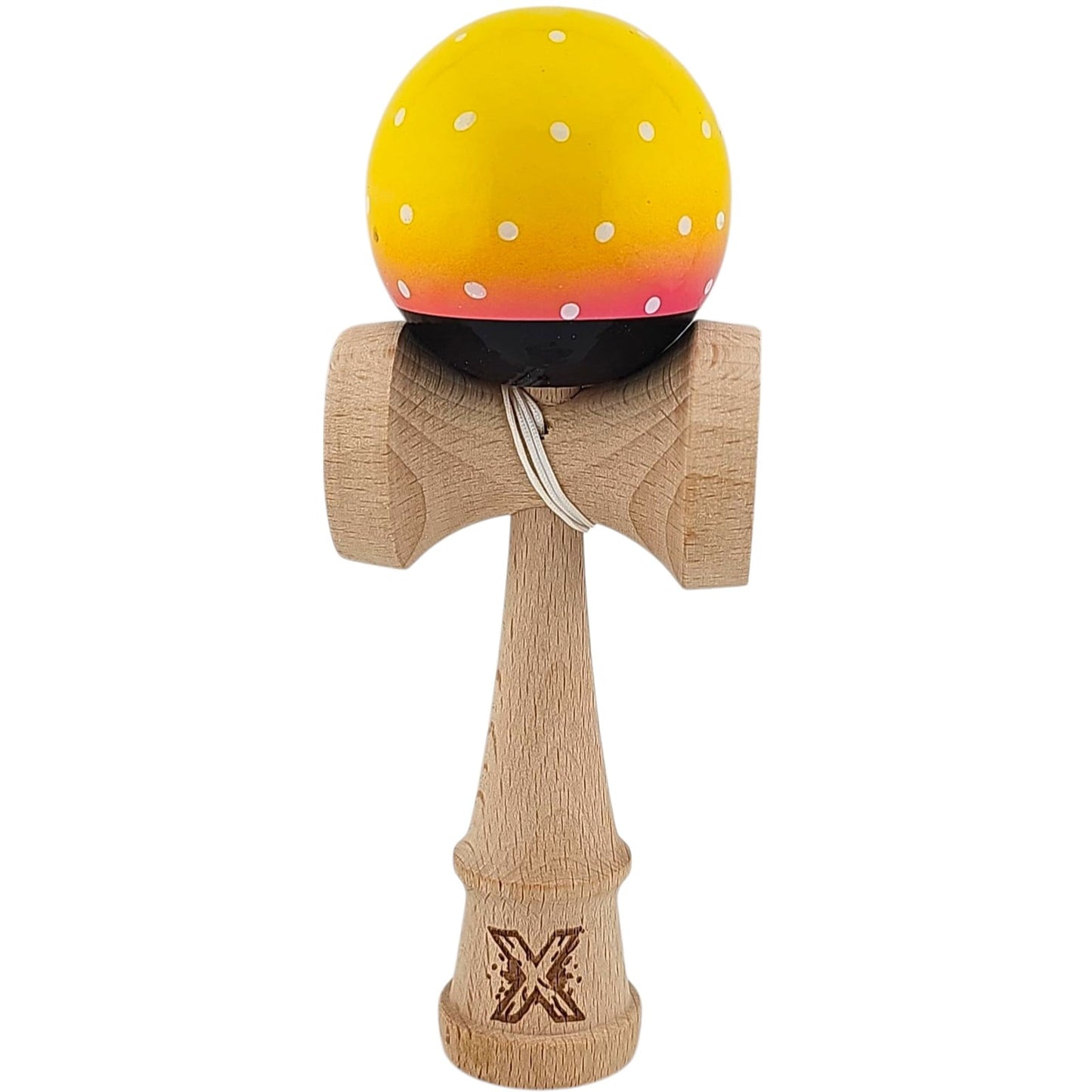 Kendama X Originala, Profesionala, Klevo, din Lemn, Super Sticky, 18 cm, Galben/Roz/Negru