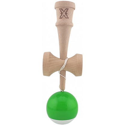 Kendama X Originala, Profesionala, Klevo, Super Sticky din Lemn, 18 cm, Verde/Alb