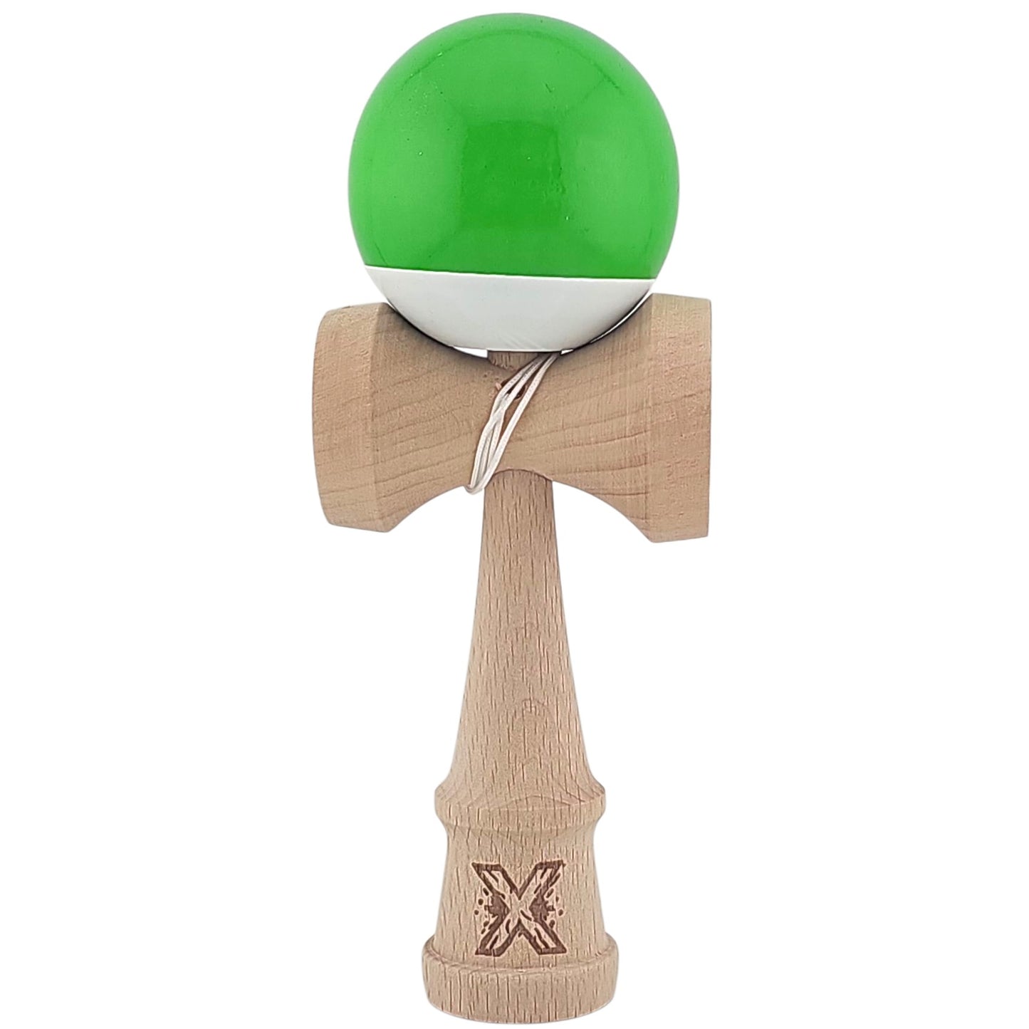 Kendama X Originala, Profesionala, Klevo, Super Sticky din Lemn, 18 cm, Verde/Alb