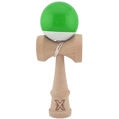 Kendama X Originala, Profesionala, Klevo, Super Sticky din Lemn, 18 cm, Verde/Alb