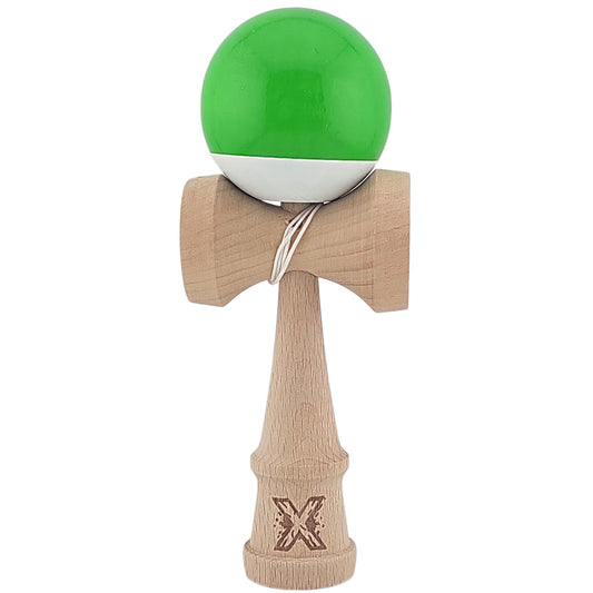 Kendama X Originala, Profesionala, Klevo, Super Sticky din Lemn, 18 cm, Verde/Alb