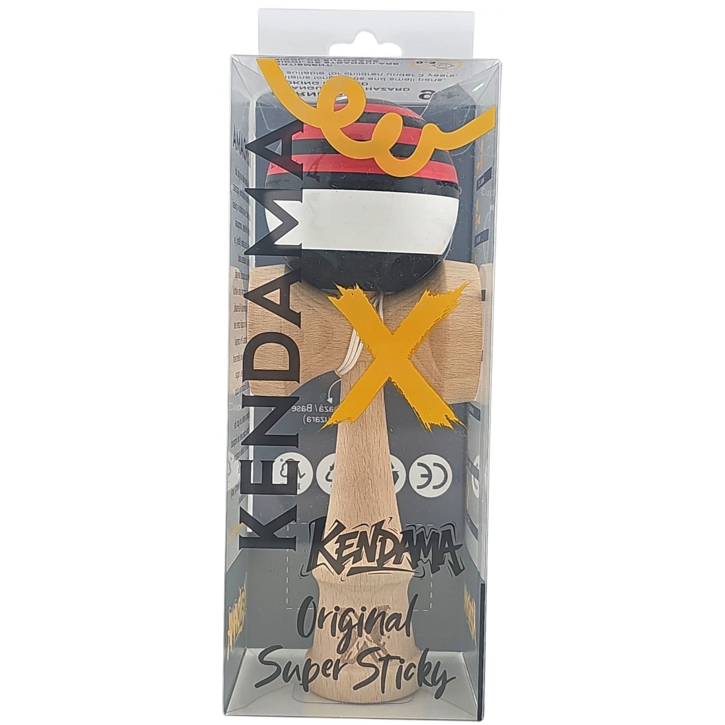 Kendama X Originala, Profesionala, Klevo, din Lemn, Super Sticky, 18 cm, Rosu/Negru/Alb