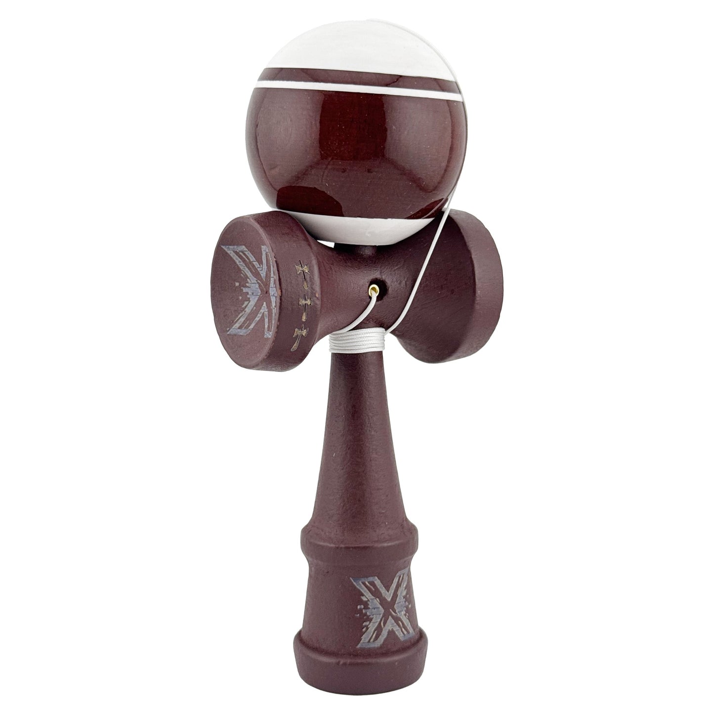 Kendama X Originala, Profesionala, Klevo, Super Sticky Legendary, Rulment Metalic cu Ata 55 cm, Alb/Maro