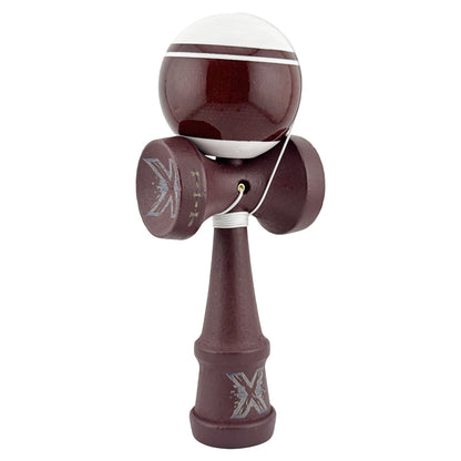 Kendama X Originala, Profesionala, Klevo, Super Sticky Legendary, Rulment Metalic cu Ata 55 cm, Alb/Maro