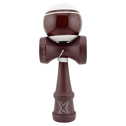 Kendama X Originala, Profesionala, Klevo, Super Sticky Legendary, Rulment Metalic cu Ata 55 cm, Alb/Maro